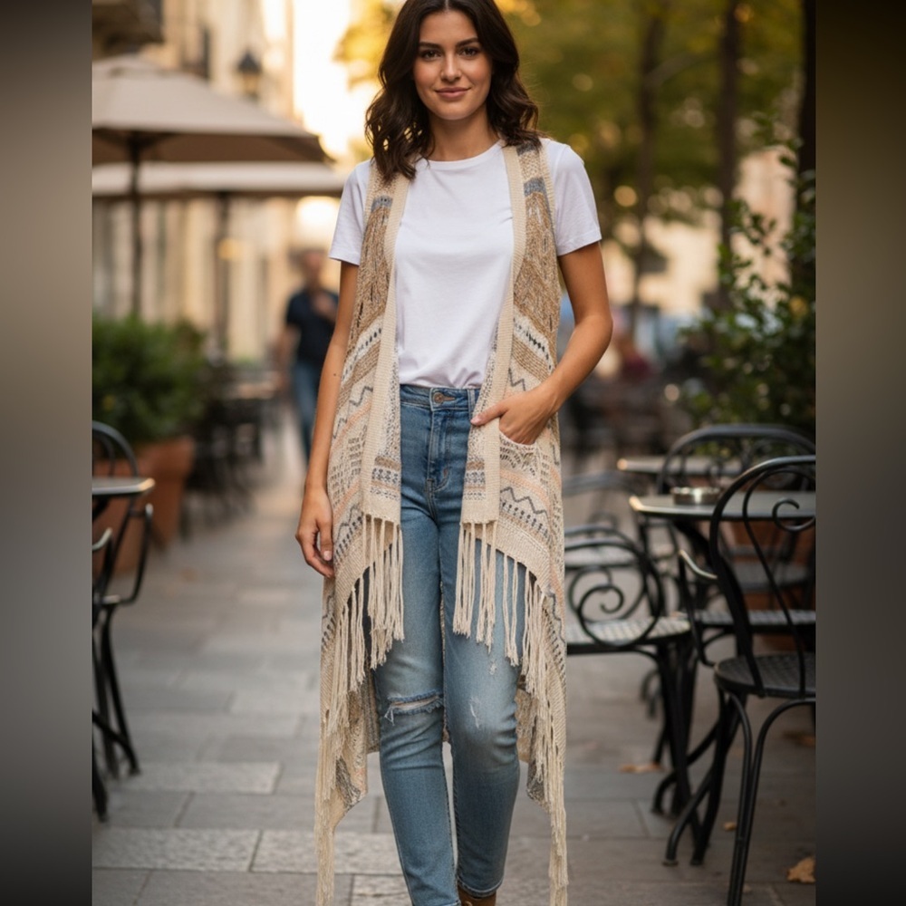 Say What? Cream Knit Vest with Fringe